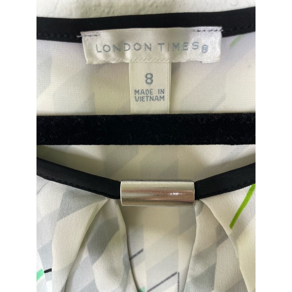 London Times Black Green Sheath Dress Women Size 8 Knee Length High Neck Work - Picture 4 of 7